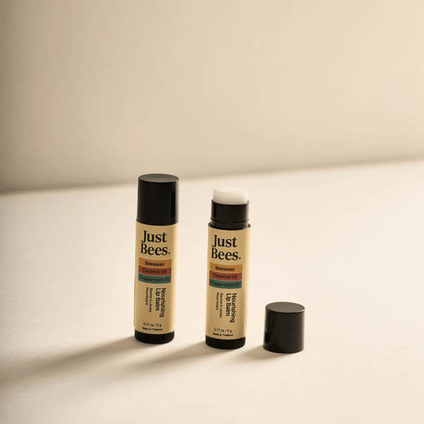 Just Bees Peppermint Lip Balm duo, natural lip balm for dry lips, perfect for pocket and nightstand.